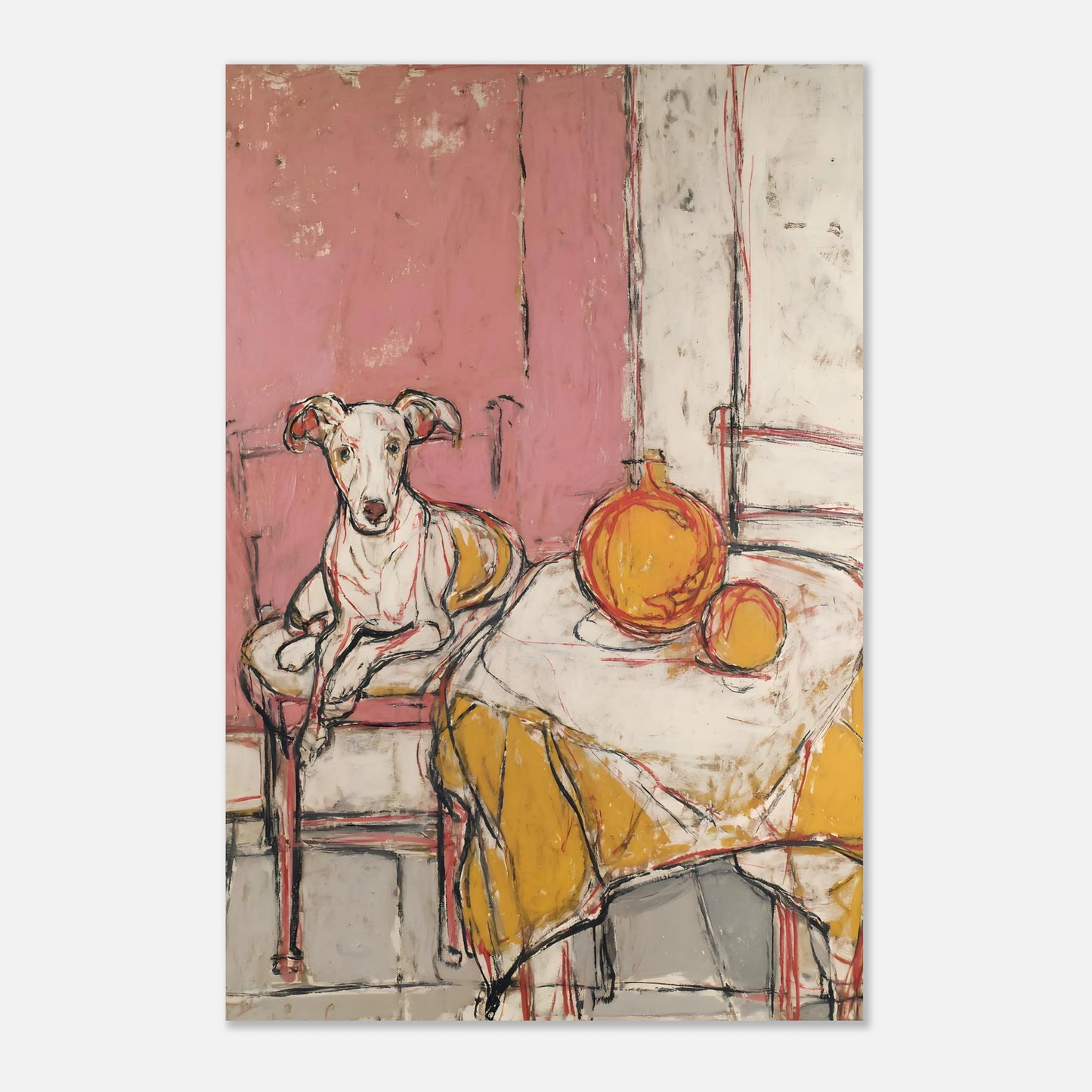 Whippet dog art print 24x36 inch format, oversized statement wall poster with bold presence.