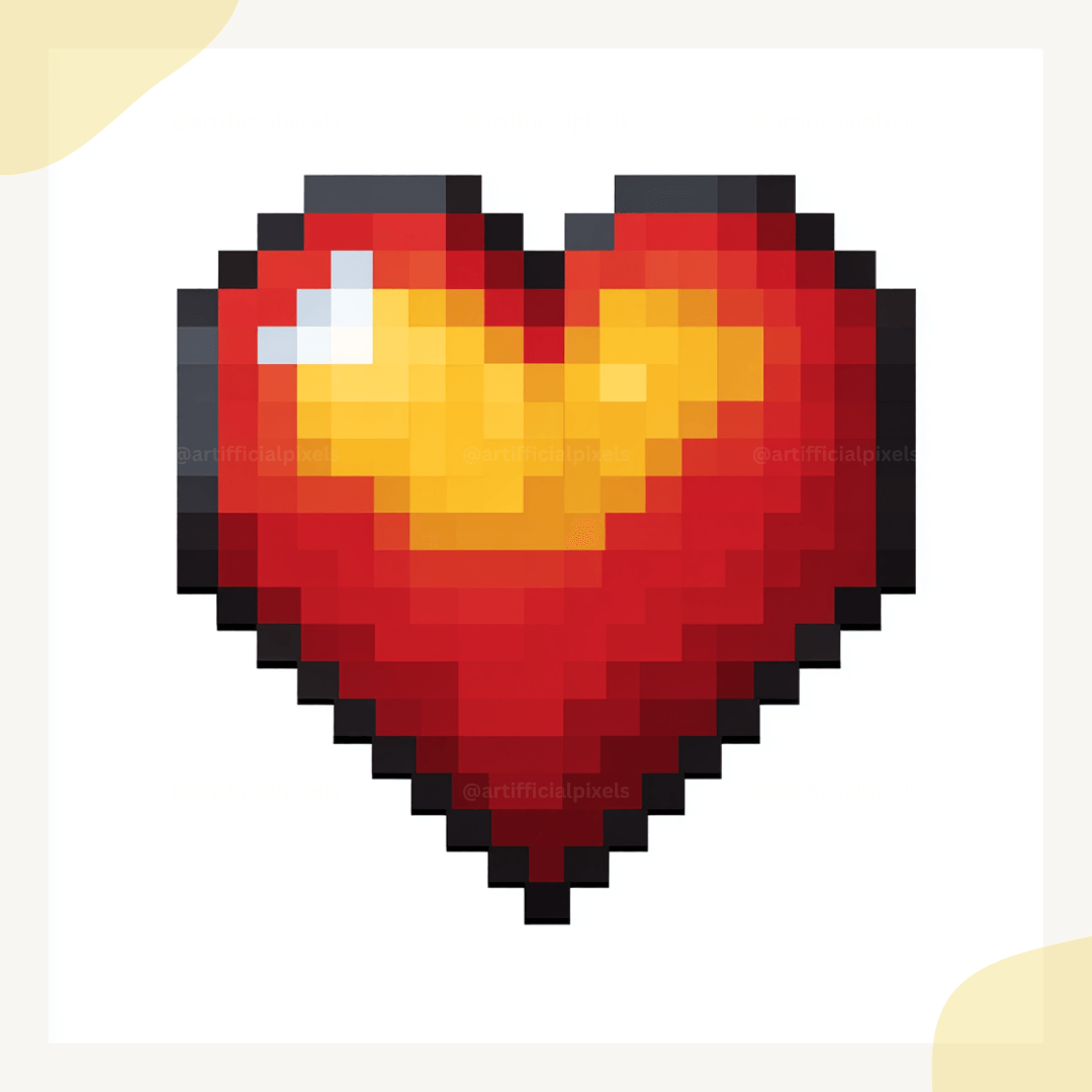 Red pixel art heart icon in classic retro 8-bit style generated with midjourney prompt for digital art and romantic designs