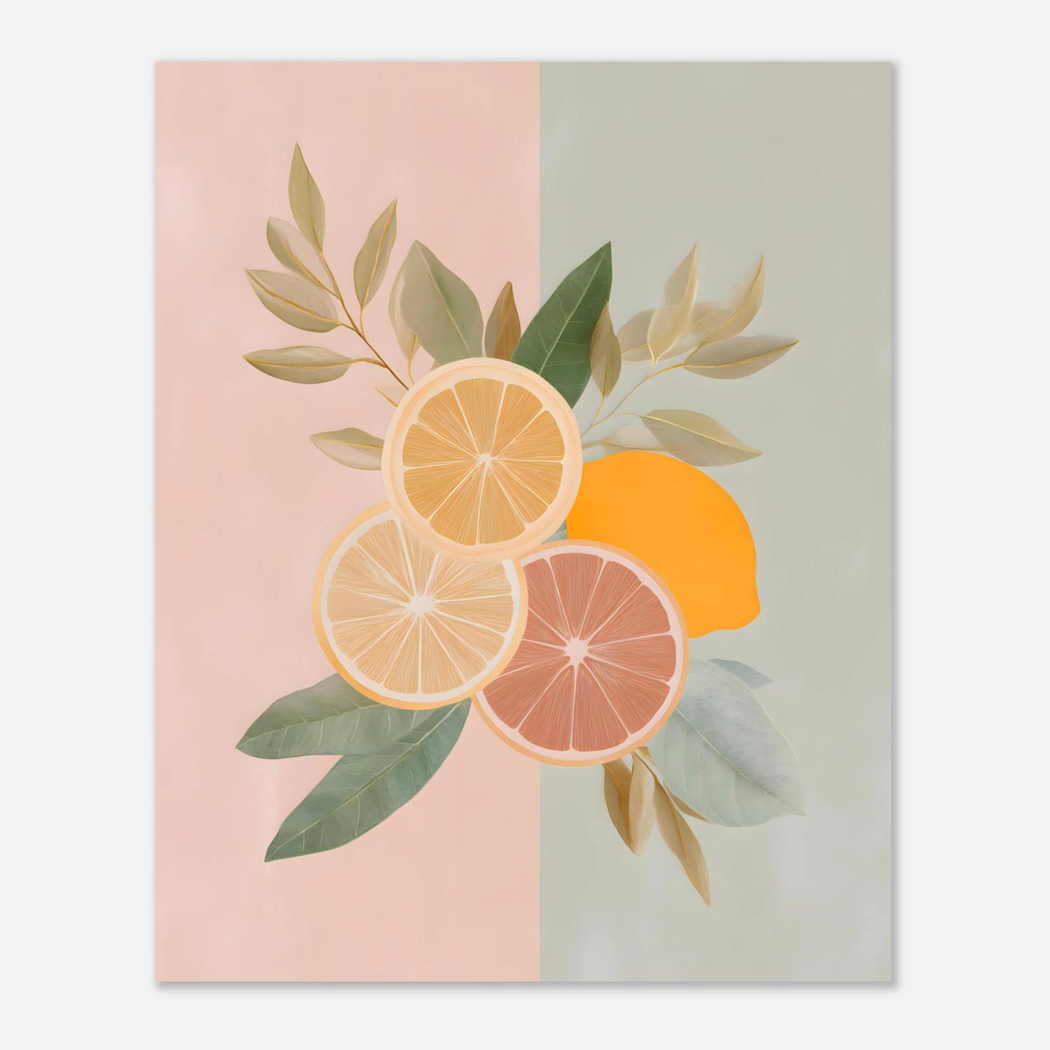 Mediterranean pastel lemon illustration 8x10 art print, small citrus wall art showing cropped layout for compact framed decor