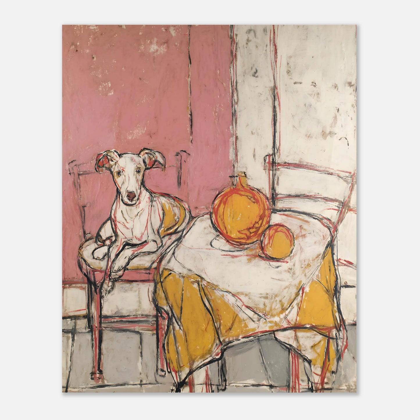 Whippet dog art print size 8x10 inches, showing crop and scale for small print option.