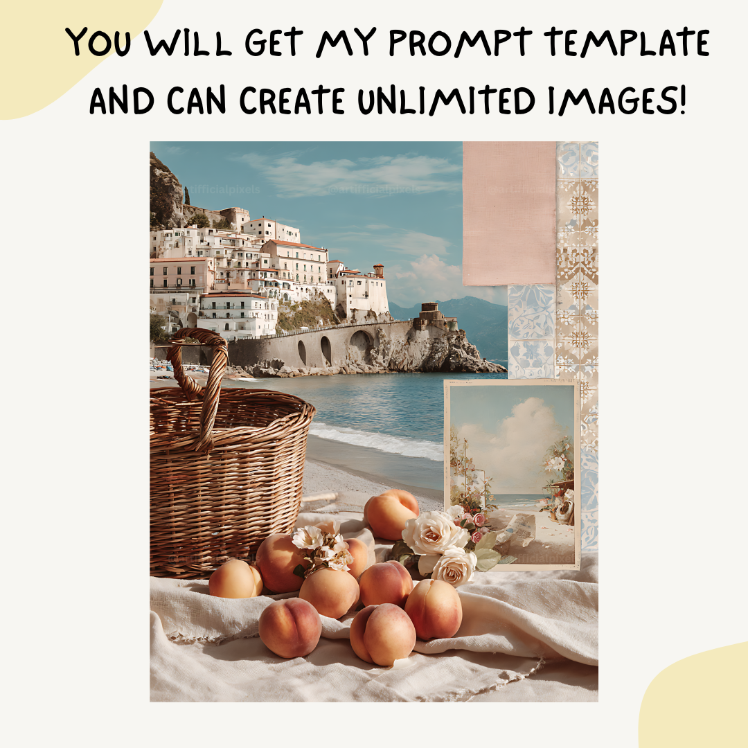 Amalfi-coast-italian-scrapbook-midjourney-ai-prompt-peaches