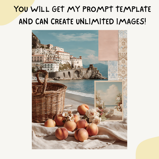 Amalfi-coast-italian-scrapbook-midjourney-ai-prompt-peaches