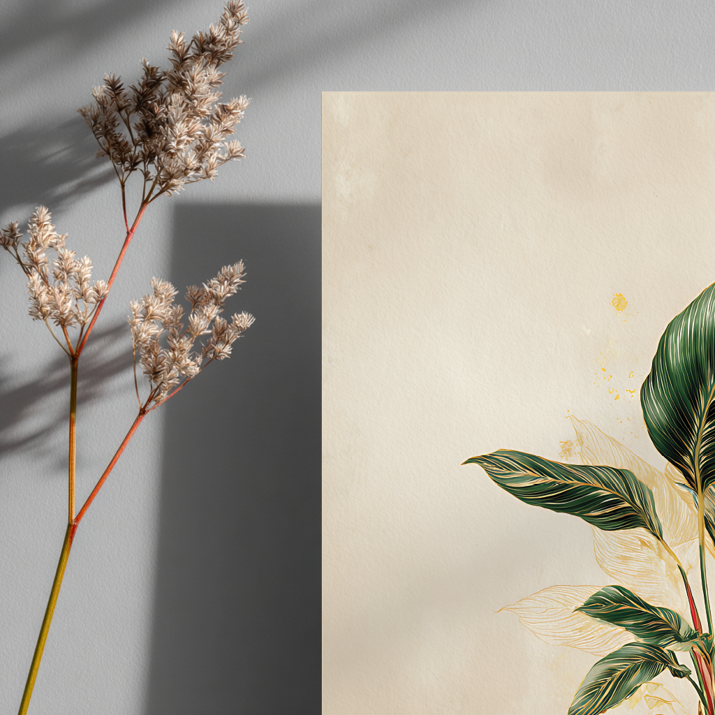 Close-up detail of hand-drawn Calathea botanical illustration showing intricate root system
