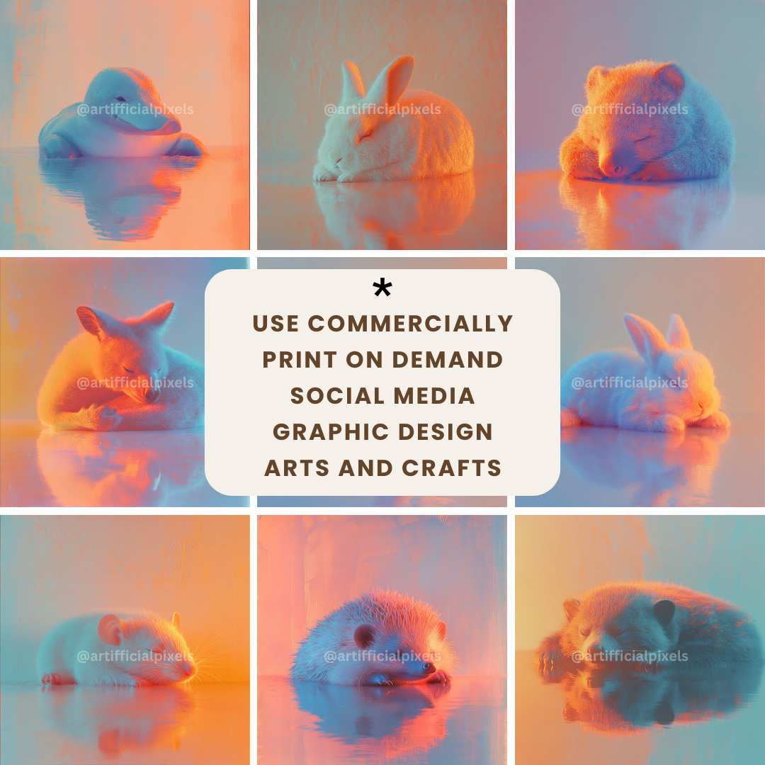 High Res Image Bundle: Mindful Animal Portraits with Pastel Aesthetic