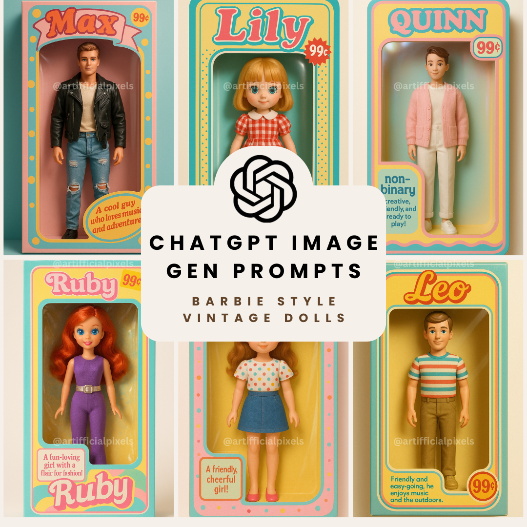 ChatGPT Image Generation Prompt Base Pack: Barbie Style Vintage Dolls in Boxes