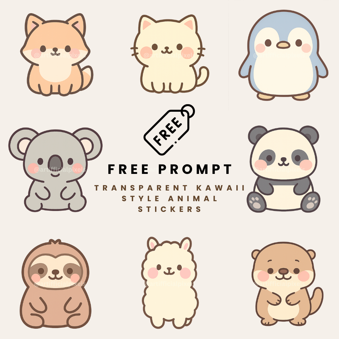 Kawaii Animal Sticker AI Art Generator – ChatGPT Prompt Pack with Images