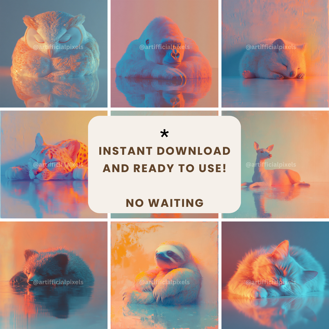 High Res Image Bundle: Mindful Animal Portraits with Pastel Aesthetic