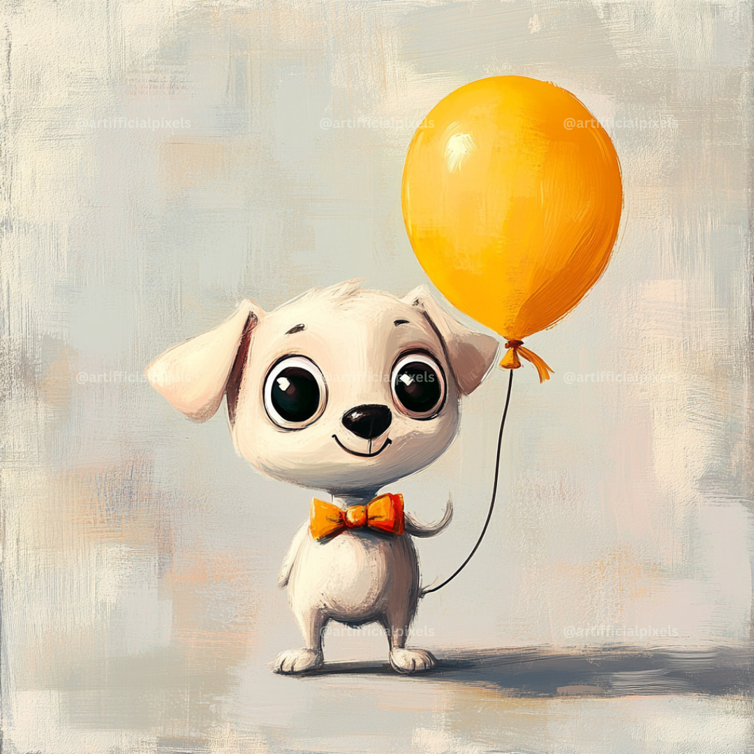 Midjourney Prompt Base Pack: Cartoon Style Animals Holding Balloons