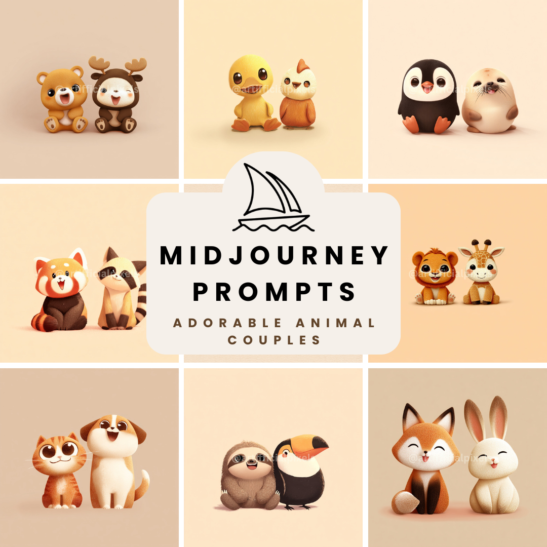 Midjourney Prompt Base Pack: Cute Adorable Cartoon Animal Couples