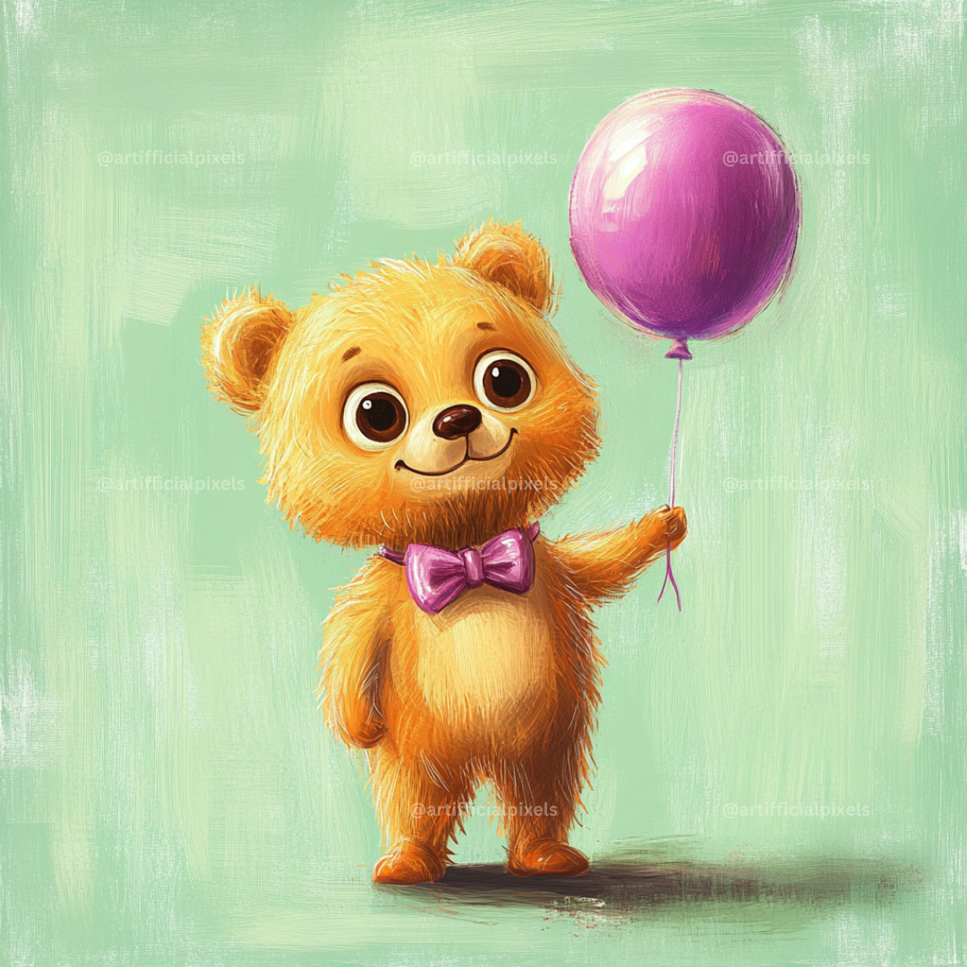 Midjourney Prompt Base Pack: Cartoon Style Animals Holding Balloons