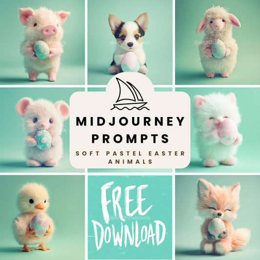 FREE Midjourney Prompt Base Pack: Soft Pastel Plush Easter Animal