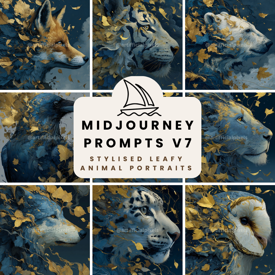 Golden Gothic Animal AI Art Prompts – Midjourney Pack with Images