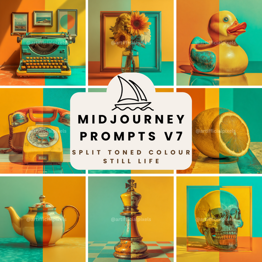 Split Toned Vintage Still Life AI Art Generator – Midjourney Prompt Pack with Images