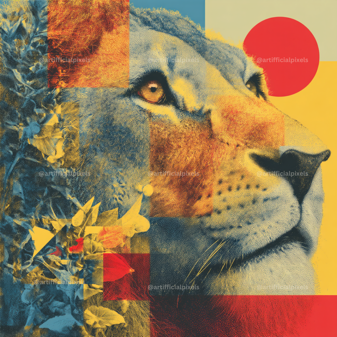Vintage Abstract Pop Art Collage Portraits Lion