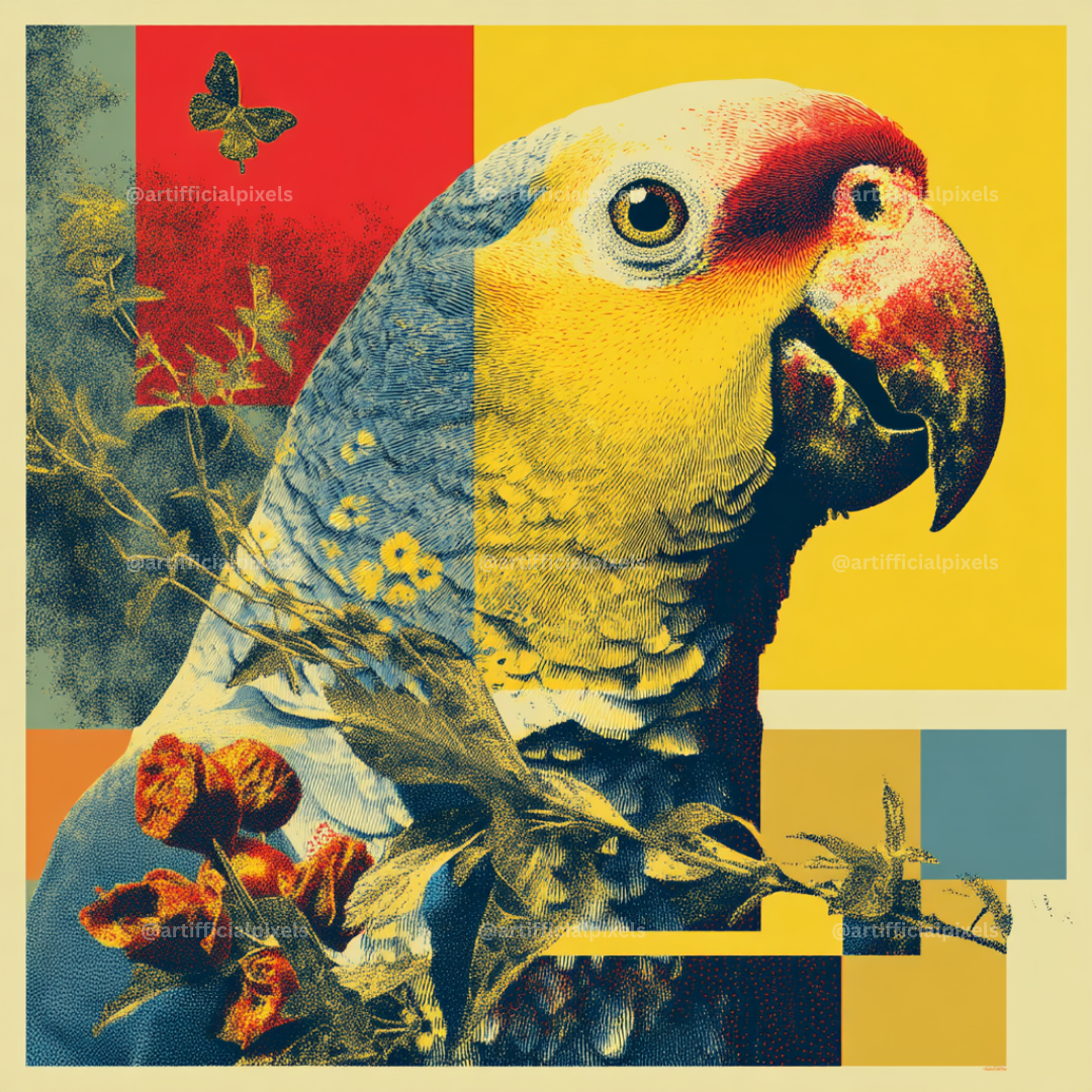 Vintage Abstract Pop Art Collage Portraits - Parrot