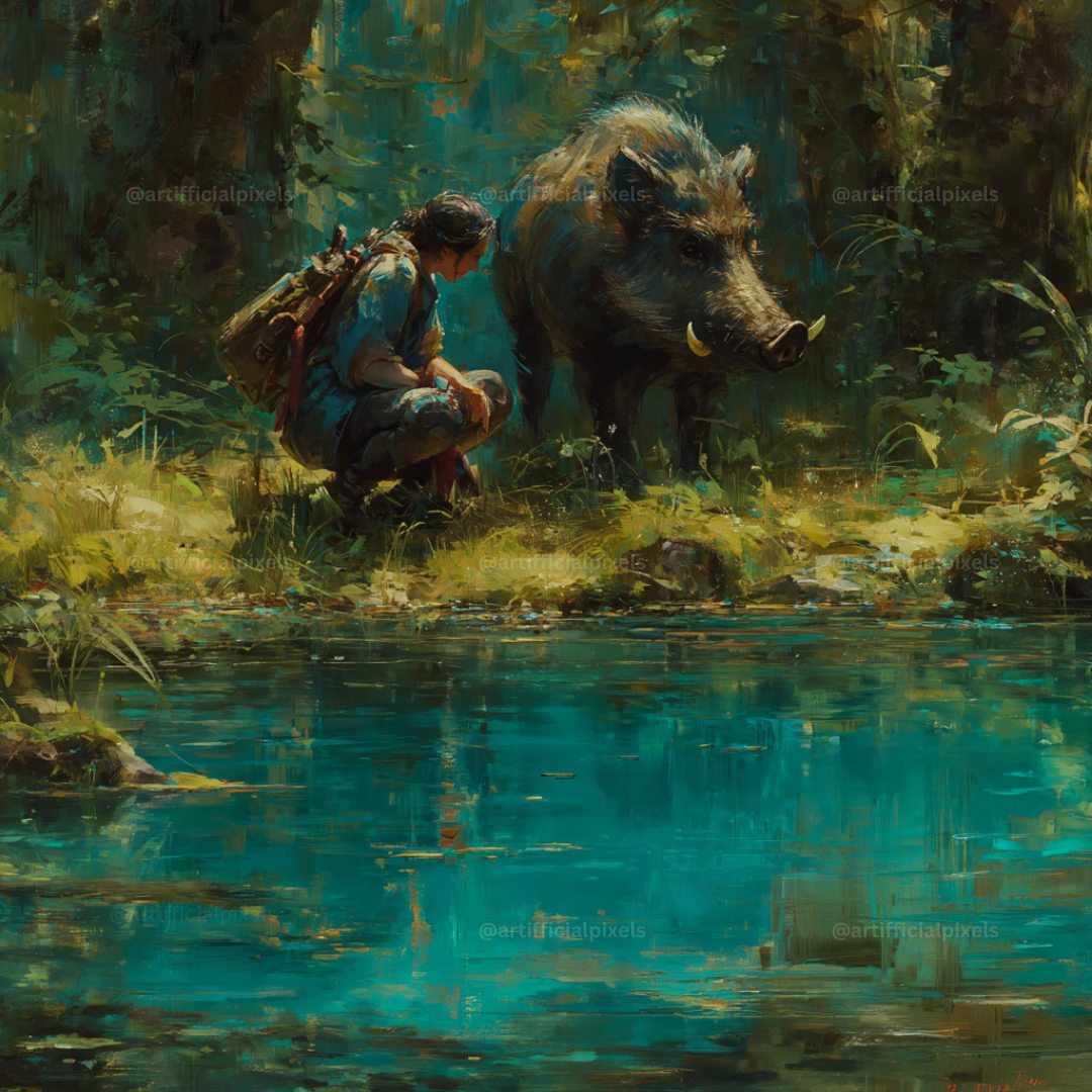 Forest Companions by the Water AI Art Prompts – Midjourney Pack with Images