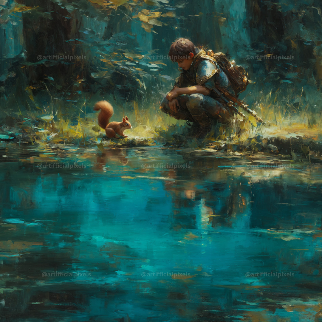 Forest Companions by the Water AI Art Prompts – Midjourney Pack with Images