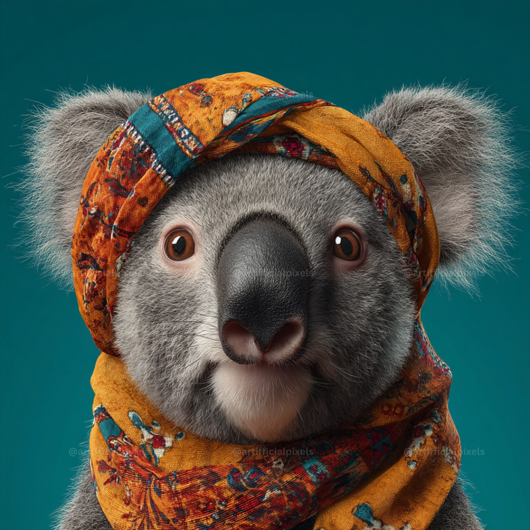 Animal Portraits in Colourful Scarves AI Art Prompts – Midjourney Pack with Images