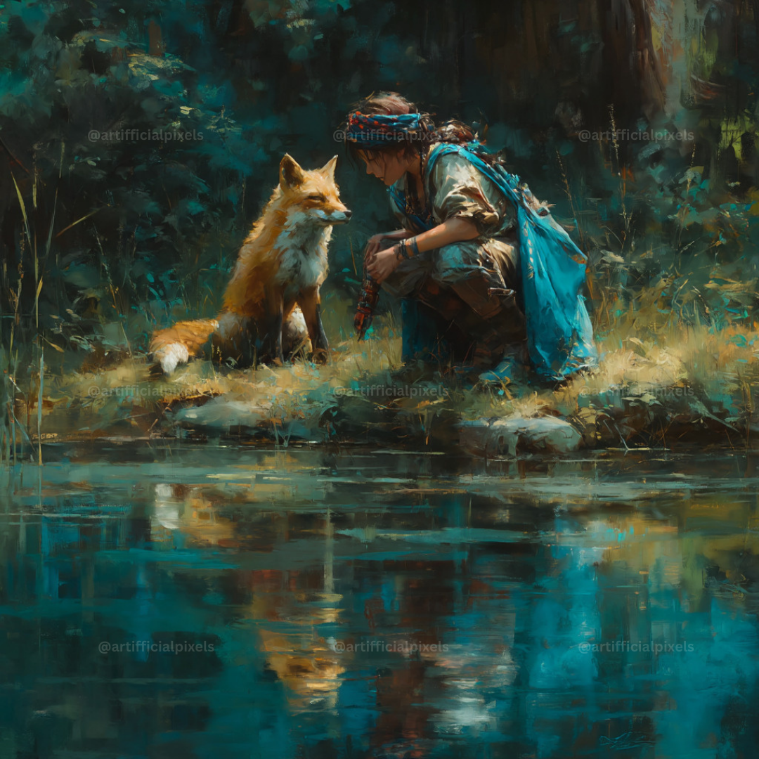 Forest Companions by the Water AI Art Prompts – Midjourney Pack with Images