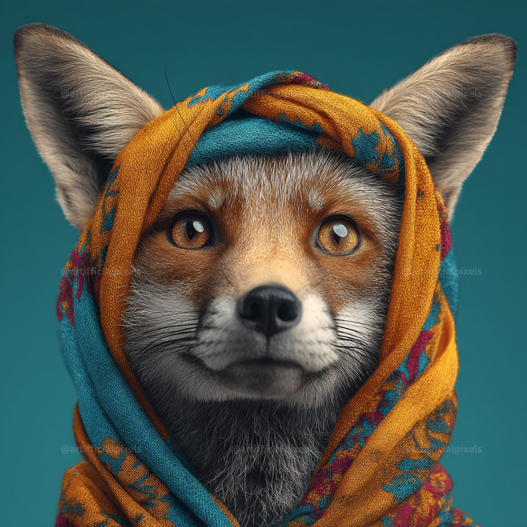 Animal Portraits in Colourful Scarves AI Art Prompts – Midjourney Pack with Images