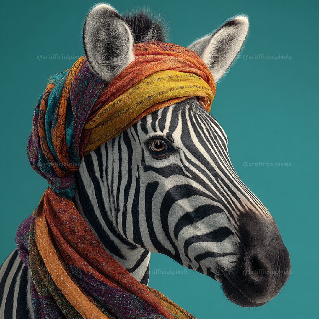 Animal Portraits in Colourful Scarves AI Art Prompts – Midjourney Pack with Images