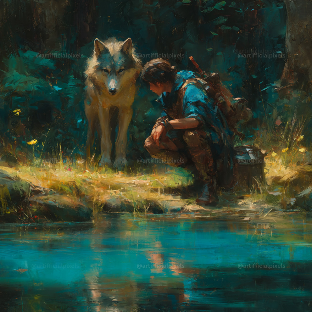 Forest Companions by the Water AI Art Prompts – Midjourney Pack with Images