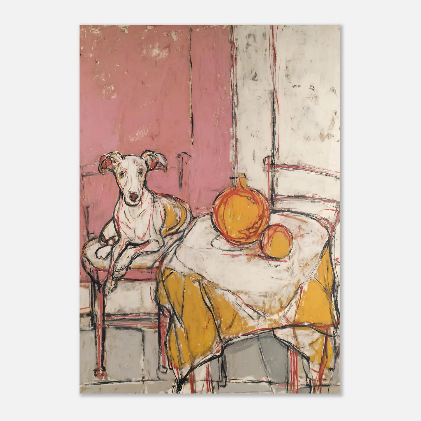 Whippet dog art print A2 size poster, large wall art crop preview for contemporary interiors.