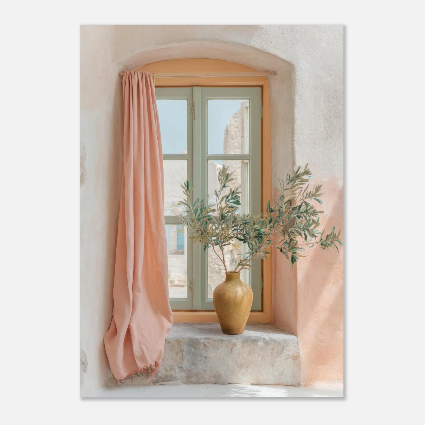 Mediterranean olive branch poster A3 size sample, soft pastel home decor wall art