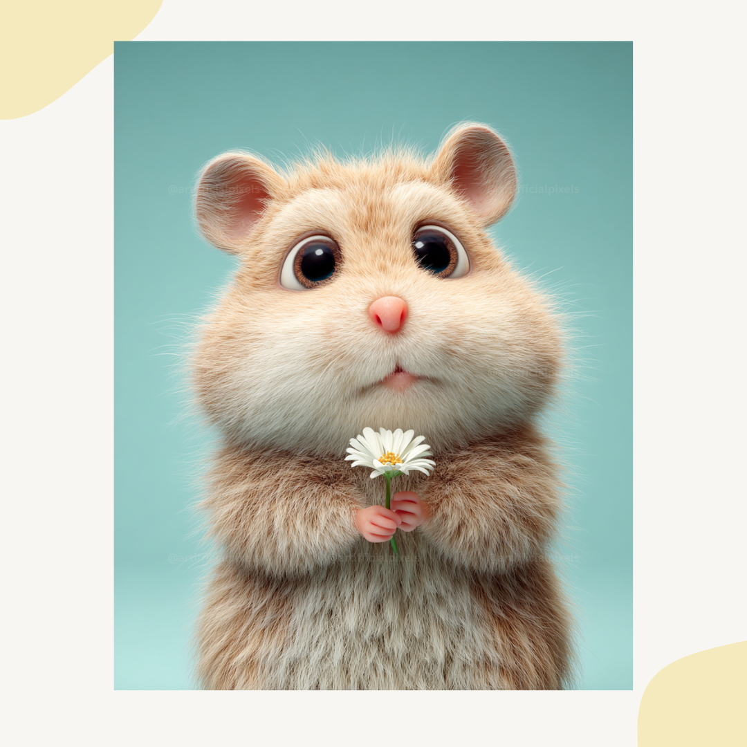 Sweet hamster character in 3D Pixar animation style perfect for children's products and digital downloads