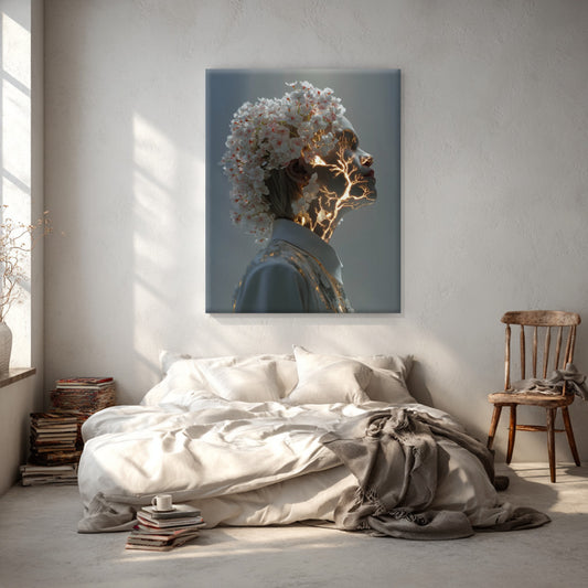 Floral Luminescence Canvas Print – AI-Generated Glowing Portrait Wall Art