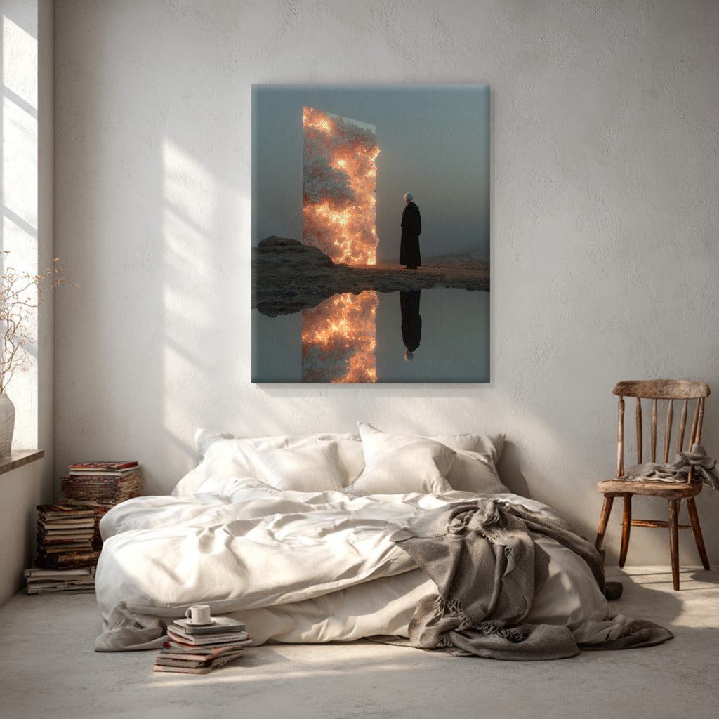Portal of Flame and Silence Canvas Print – AI Generated Glowing Portrait Wall Art