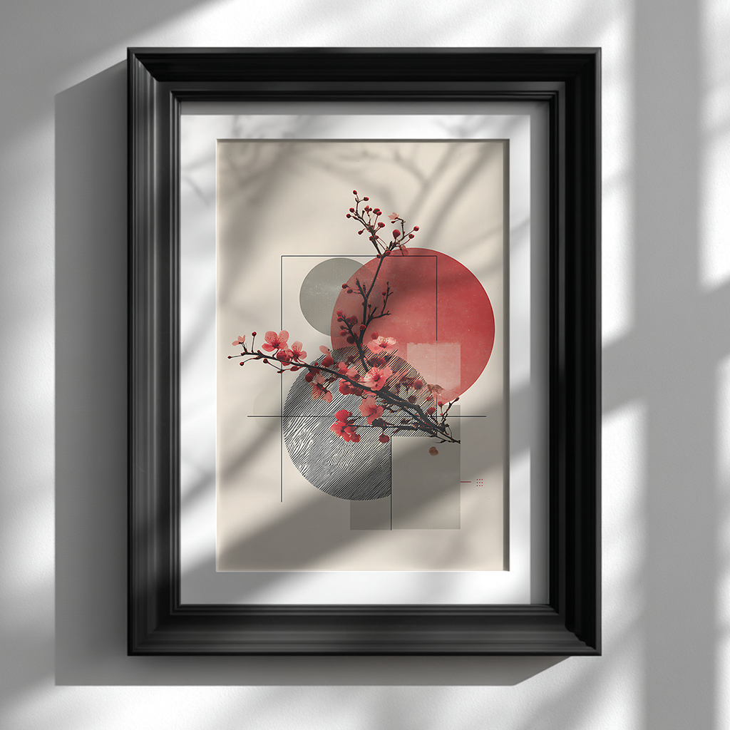 Geometric Cherry Blossom Poster for Contemporary Visual Art Decor
