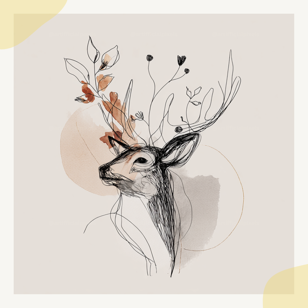boho-hand-drawn-animals-midjourney-ai-prompt-deer
