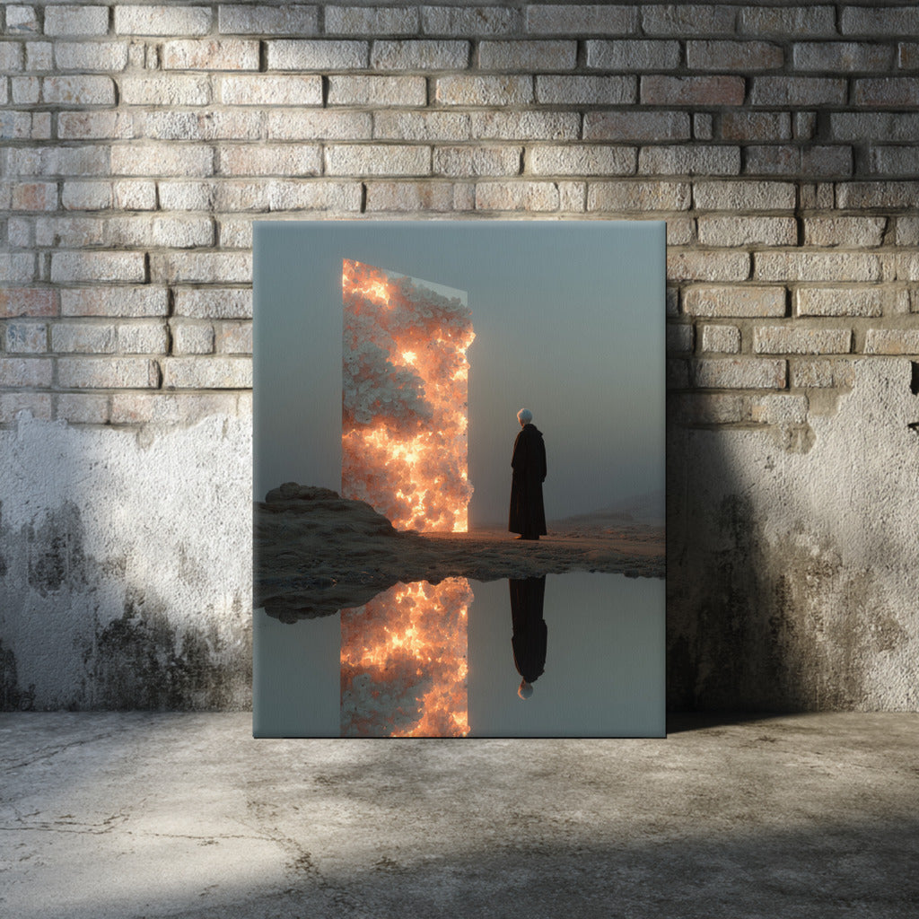 Portal of Flame and Silence Canvas Print – AI Generated Glowing Portrait Wall Art