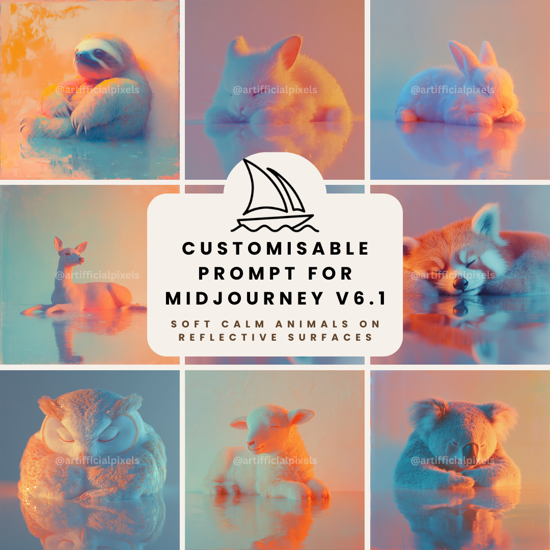 calm-reflective-pastel-animals-midjourney-ai-art-prompt-front