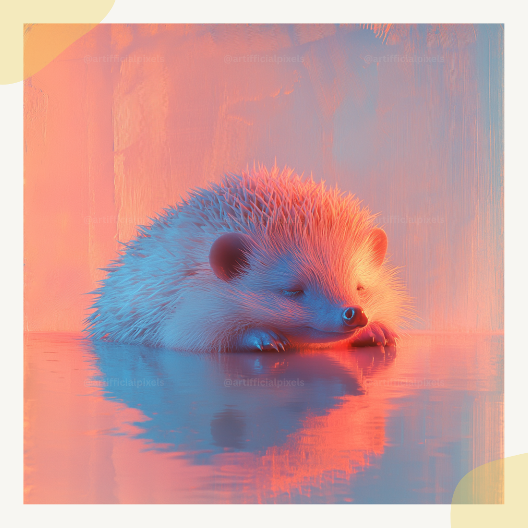 calm-reflective-pastel-animals-midjourney-ai-art-prompt-hedgehog