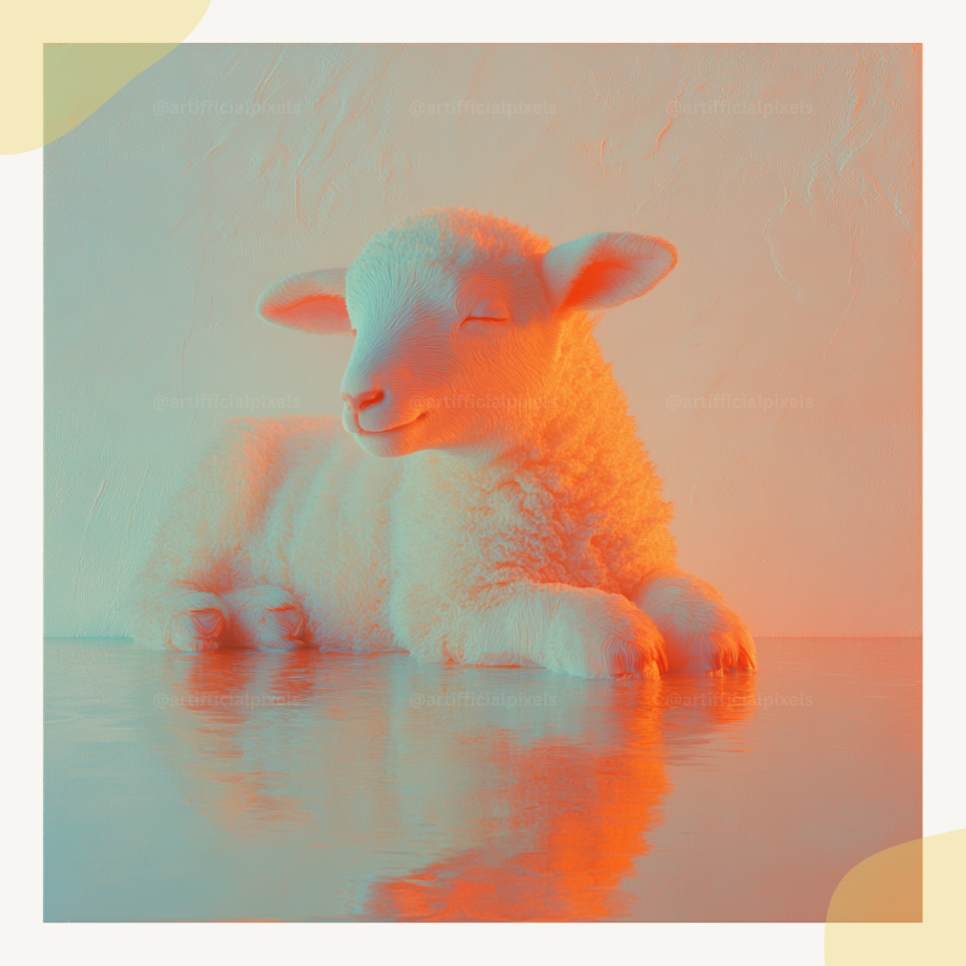 calm-reflective-pastel-animals-midjourney-ai-art-prompt-lamb
