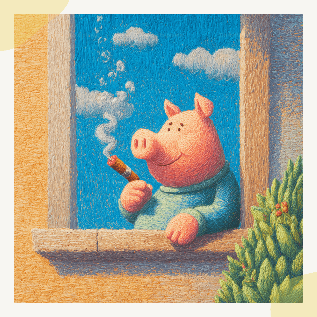 Whimsical cartoon animals smoking with authentic crayon texture created using professional AI art prompt template