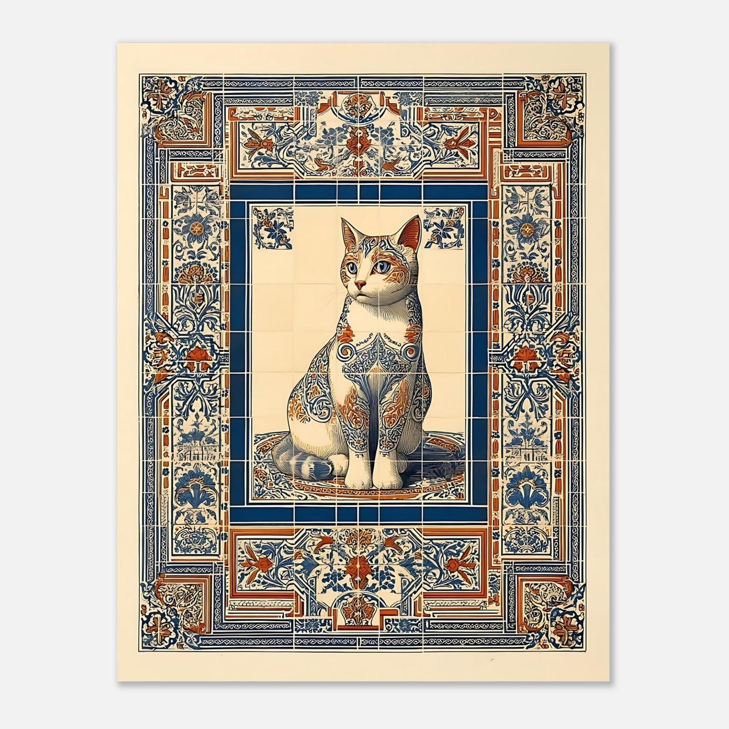 cat poster print in 11x14 size, vintage mosaic tile art wall decor example