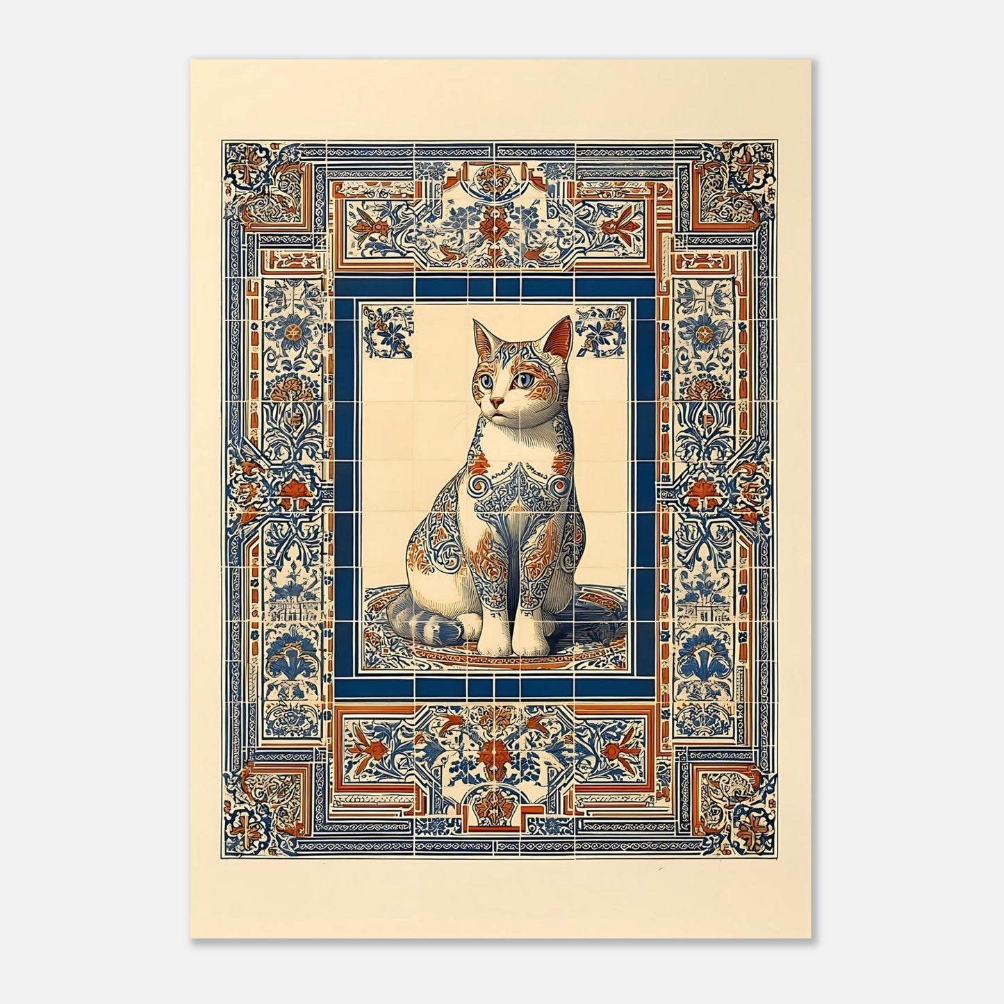 Cat poster A1 size, ornate mosaic tile decorative wall art for eclectic living spaces