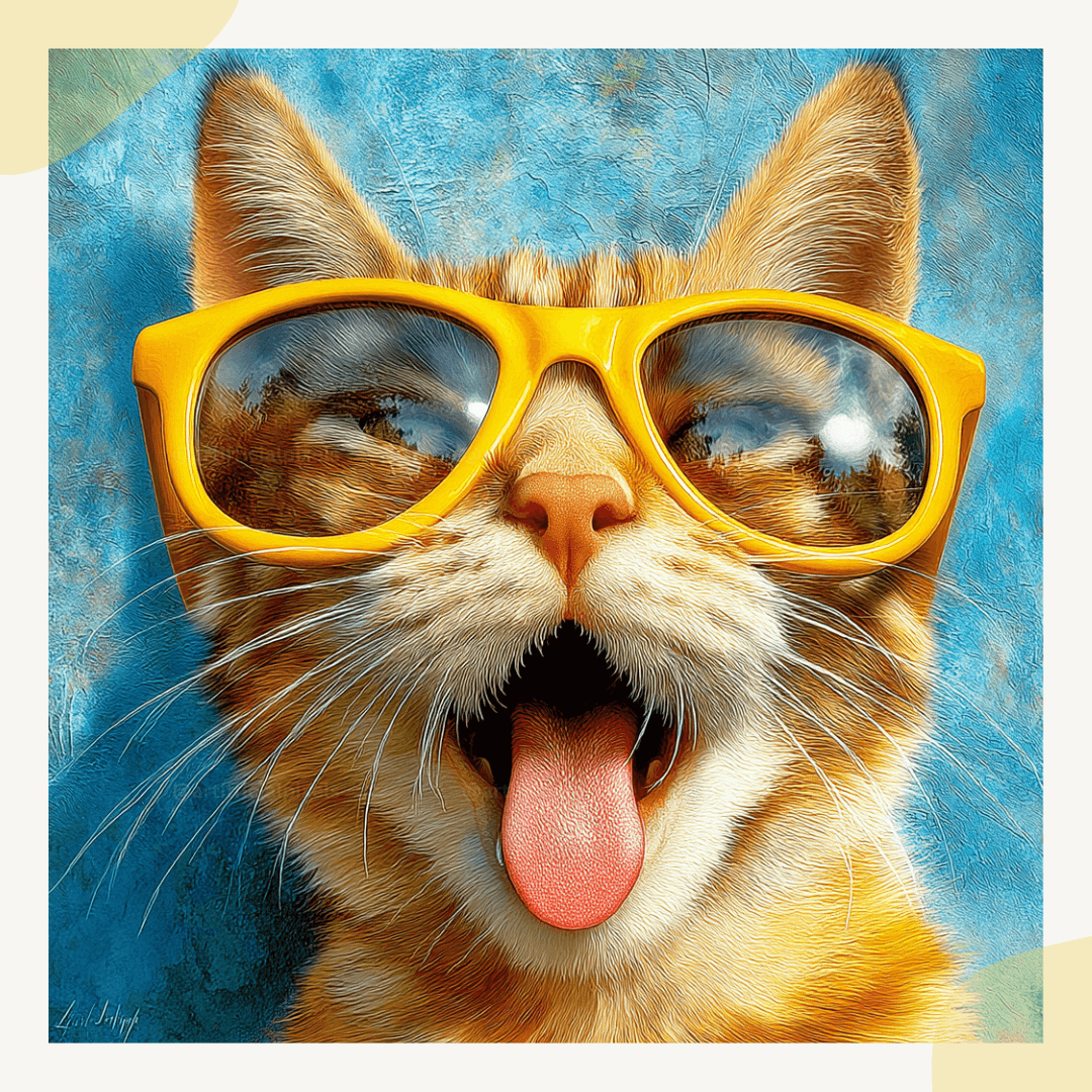 Cheeky cat AI art with retro summer aesthetic created using professional Midjourney prompt for digital artists and creators