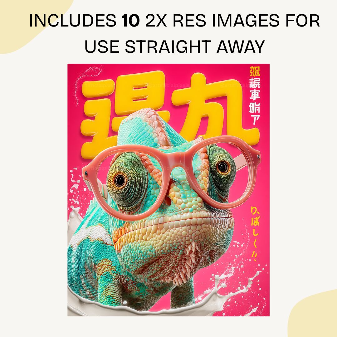Colourful animal digital art created with Midjourney AI prompt template for commercial print-on-demand use