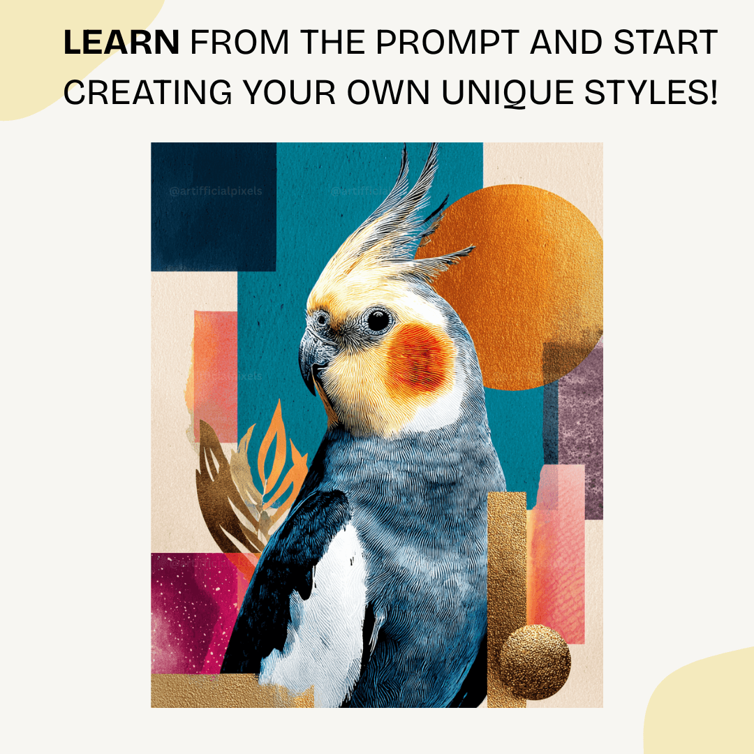 Colorful geometric parrot portrait with pop art styling generated using Midjourney AI prompt perfect for social media content