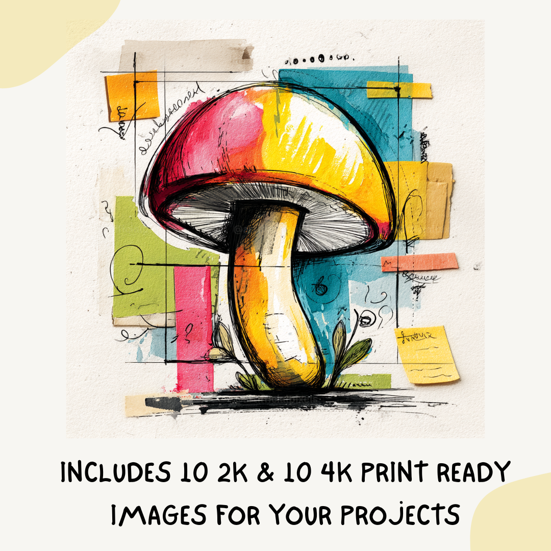 colourful-sketchpad-objects-midjourney-ai-art-prompt-mushroom