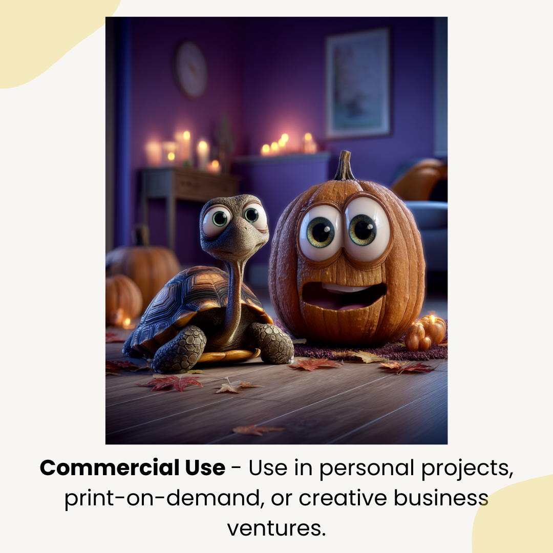 Commercial use USP card for Pixar-style digital image bundle with animals and pumpkins for wall art printables.