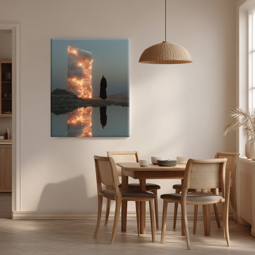 Portal of Flame and Silence Canvas Print – AI Generated Glowing Portrait Wall Art