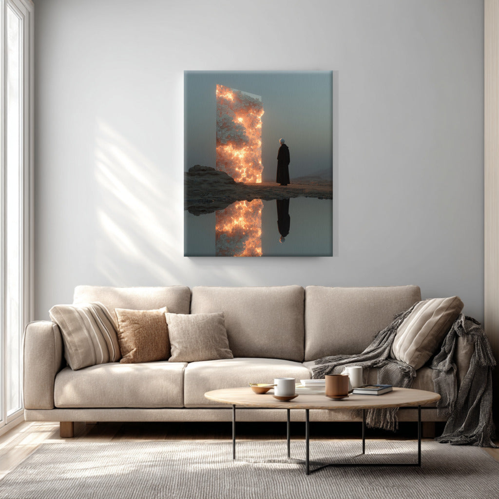 Portal of Flame and Silence Canvas Print – AI Generated Glowing Portrait Wall Art