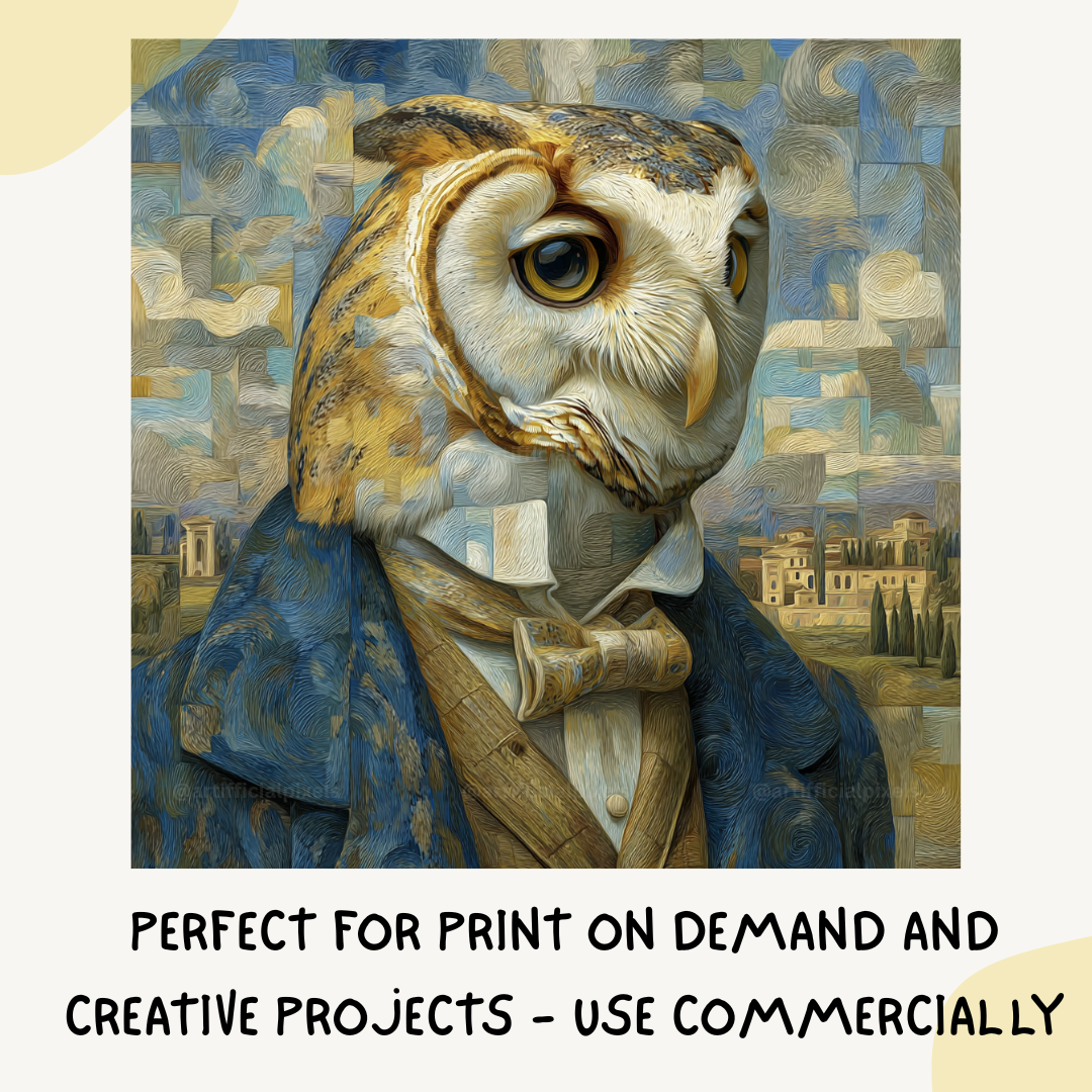 customisable-midjourney-ai-image-bundle-watercolour-cubism-art-owl