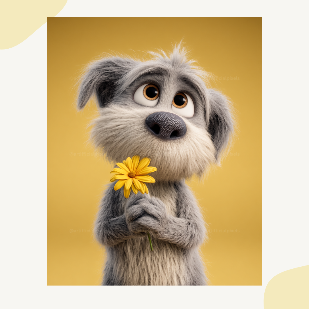 Adorable puppy dog in 3D Pixar animation style with soft fur created for commercial digital art projects