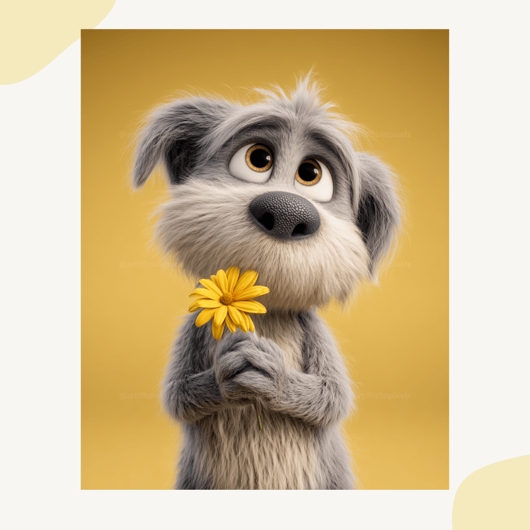 Adorable puppy dog in 3D Pixar animation style with soft fur created for commercial digital art projects